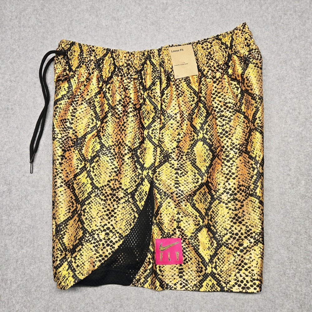 Nike FLY Snake Print Basketball‎ Shorts Mens S Yellow Black Loose Fit NWT